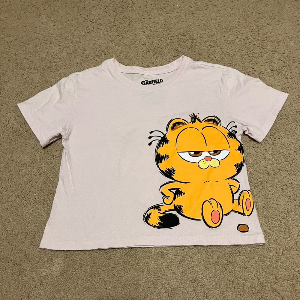 Garfield pink cropped graphic t-shirt Girls Sz 7/8‎